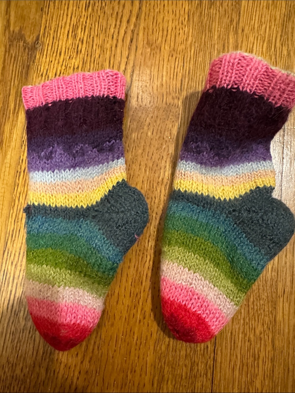 Hand-Knit Multicolor Stripe Wool Socks - Cozy Rainbow